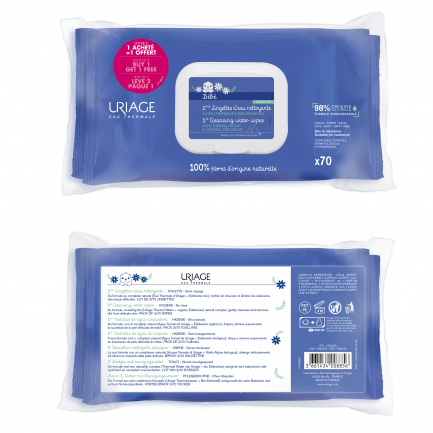Uriage Bebe Почистващи кърпи 2 х 70 броя