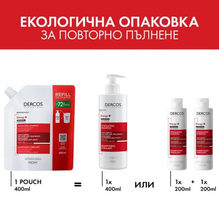 Vichy Dercos Energy+ Стимулиращ шампоан против косопад 400 ml - ПЪЛНИТЕЛ