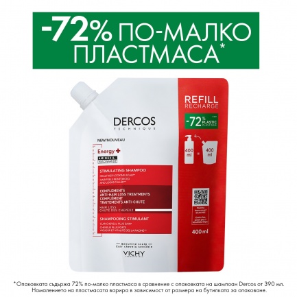 Vichy Dercos Energy+ Стимулиращ шампоан против косопад 400 ml - ПЪЛНИТЕЛ