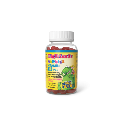 Витамин D3 Гъми за Деца - Big Friends, 600 IU, 60 желирани таблетки с вкус на ягода Natural Factors