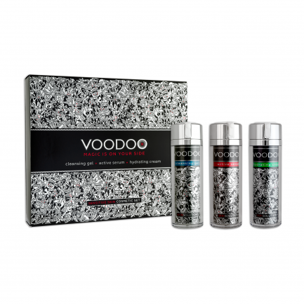 Voodoo Козметичен сет Измивен гел 30 ml + Активен серум 30 ml + Хидратиращ крем 30 ml