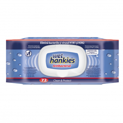 Wet Hankies Clean Антибактериални влажни кърпи х72 броя