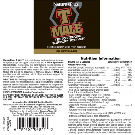 За Мъжко Либидо - T-MALE - NaturesPlus (60 капс)
