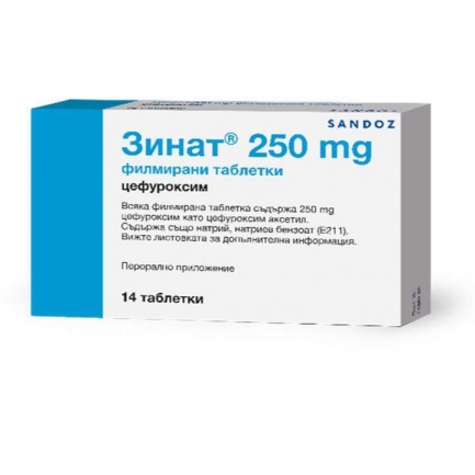 Зинат 250 mg x10 таблетки